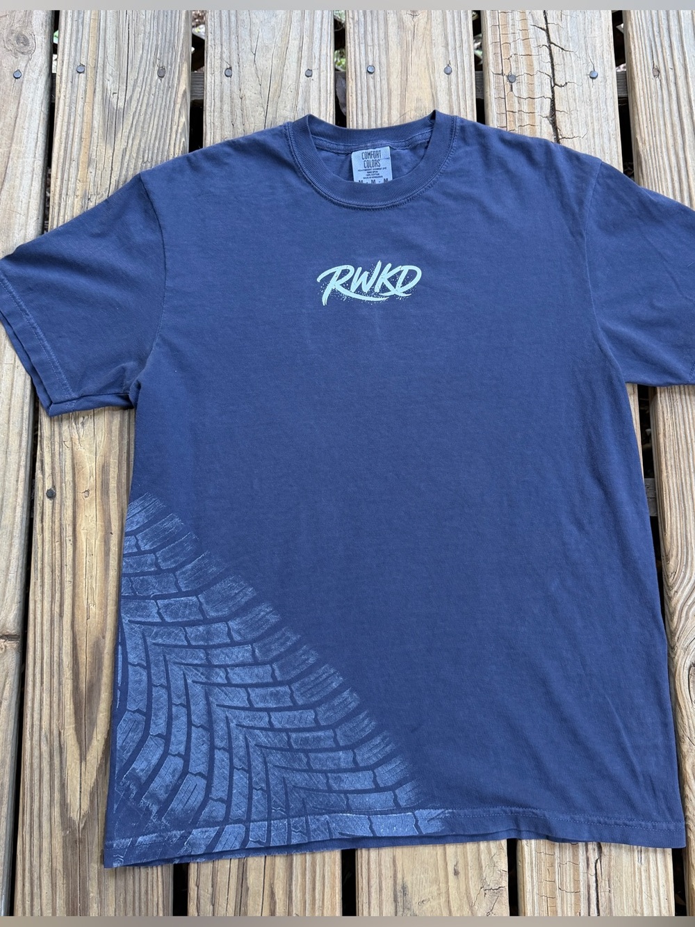 Comfort Colors T-Shirt Unisex Medium Reworked  / Upcycled Flo Blue Garment Dyed